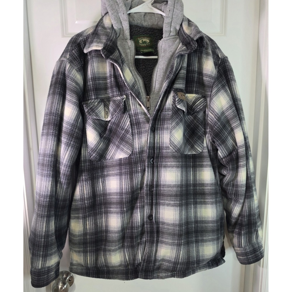 Stillwater Supply Co Mens M Plaid Sherpa Lined Hooded Flannel Jacket Gray